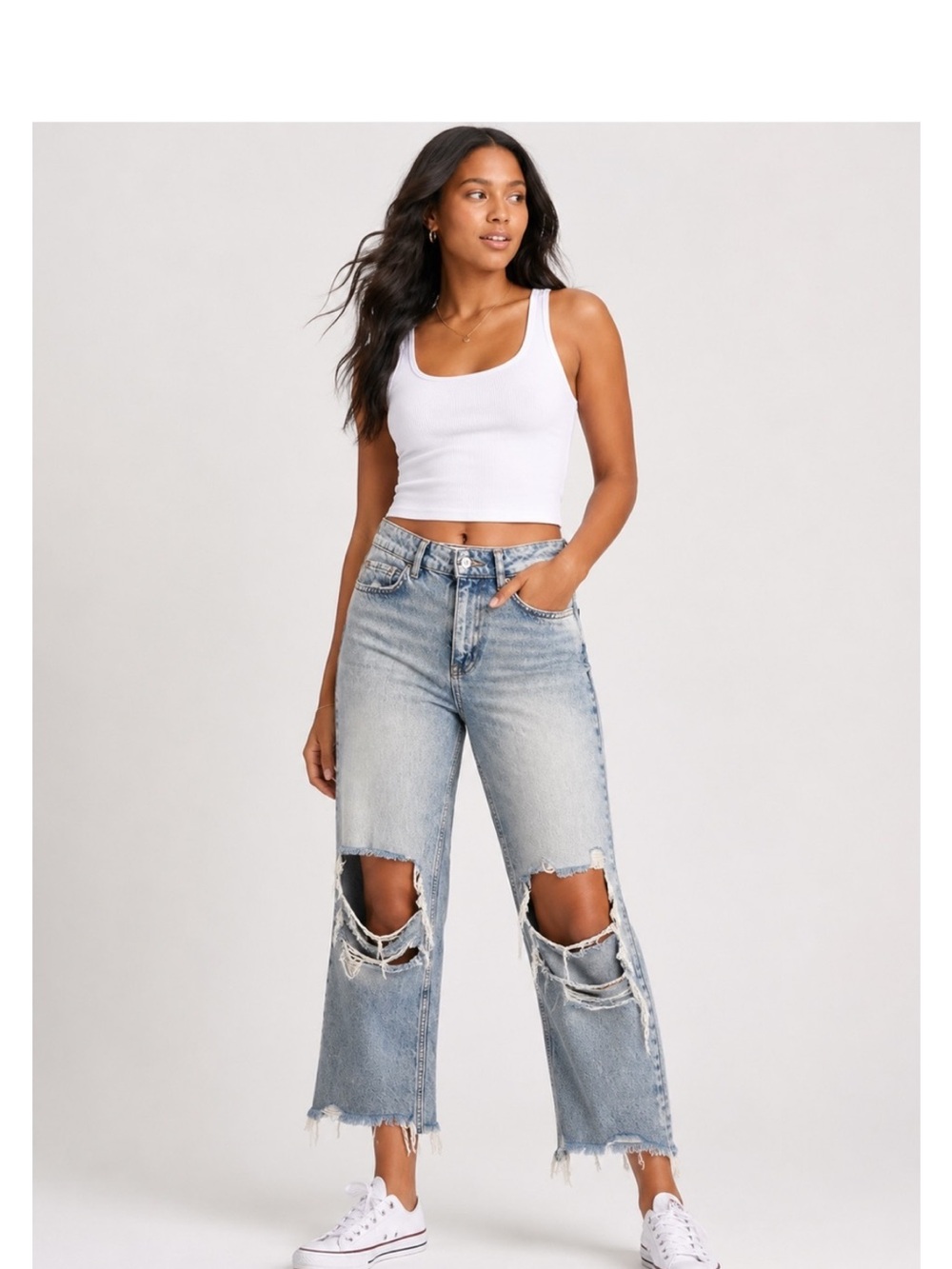 BDG Light Blue Ripped Wide-Leg Jeans